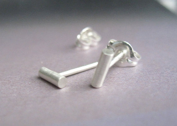 Elegant and Contemporary Hand-Made Tiny Round Bar Stud Earrings - 0007 - Virginia Wynne Designs