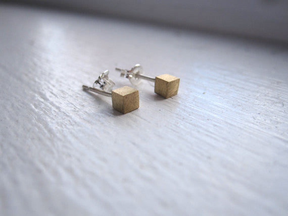 Contemporary, Hand-Made Mini Solid Cube Stud Earrings - 0012 - Virginia Wynne Designs