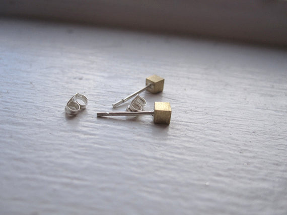 Contemporary, Hand-Made Mini Solid Cube Stud Earrings - 0012 - Virginia Wynne Designs
