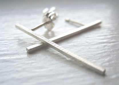 Well Designed and Smart, Hand-Crafted Skinny Square Bar Stud Earrings - 0025 - Virginia Wynne Designs