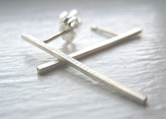 Well Designed and Smart, Hand-Crafted Skinny Square Bar Stud Earrings - 0025 - Virginia Wynne Designs