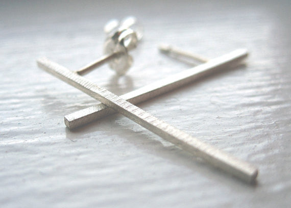 Well Designed and Smart, Hand-Crafted Skinny Square Bar Stud Earrings - 0025 - Virginia Wynne Designs