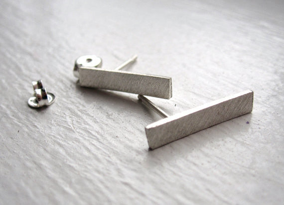 Contemporary and Smart Hand-Crafted Flat Rectangle Bar Stud Earrings - 0027 - Virginia Wynne Designs