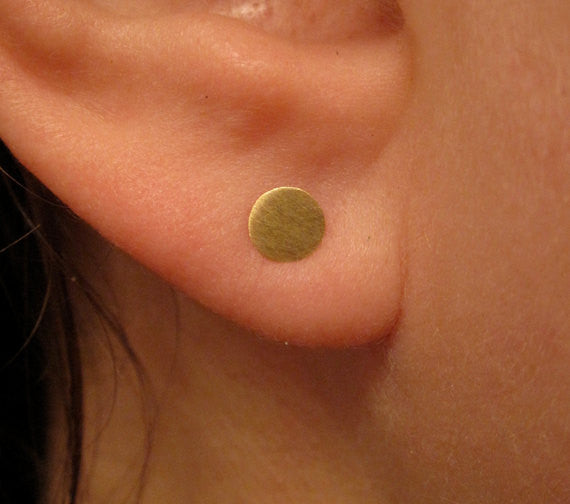Chic Hand-Made Set of Three Pairs of Round Brass, Dot Disk Earrings in 6mm, 5mm and 3mm -  0022 - Virginia Wynne Designs