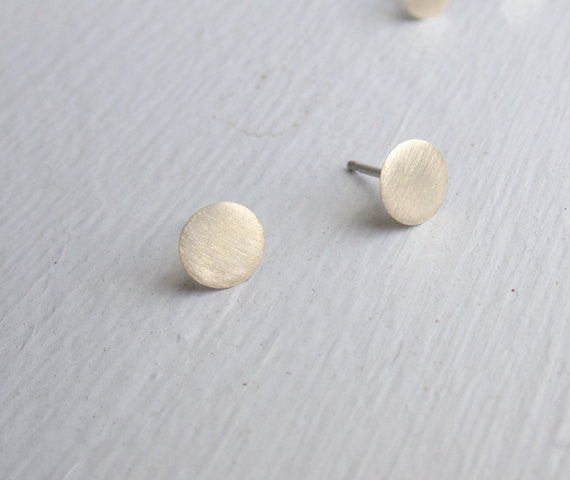 Timeless & Affordable Elegance Hand-Made Flat Gold Colored Brass Disk Stud Earrings - 0029 - Virginia Wynne Designs