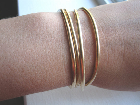 Elegant Yet Affordable - A Set Of Four Hand-Made Adjustable Brass Cuff Stacking Bracelets - 0052 - Virginia Wynne Designs