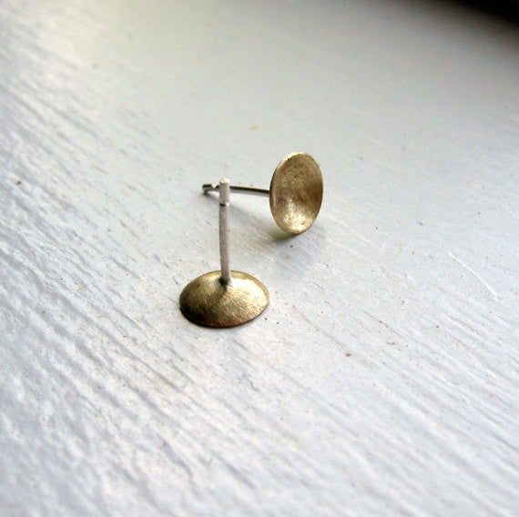 Distinctive Hand-Made Gold-Brass Concave Dome Stud Earrings - 0111 - Virginia Wynne Designs
