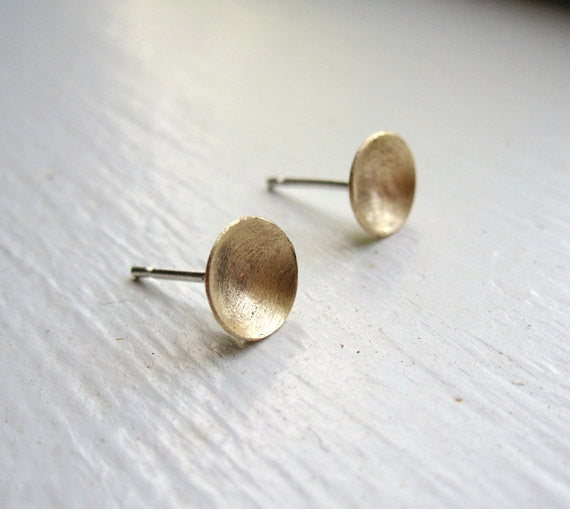 Distinctive Hand-Made Gold-Brass Concave Dome Stud Earrings - 0111 - Virginia Wynne Designs