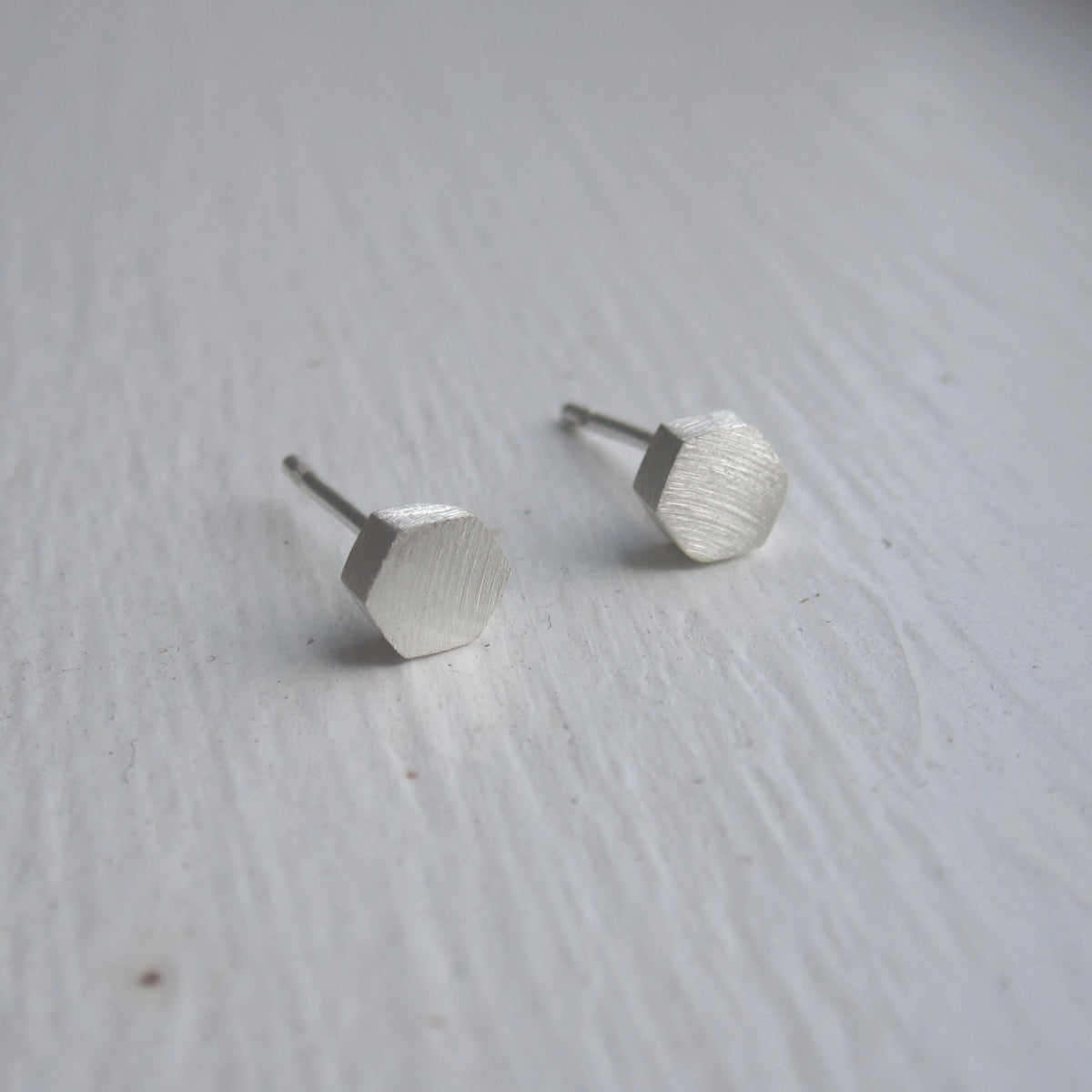 Hand-Crafted Solid Small Hexagon Stud Earrings - 0104 - Virginia Wynne Designs