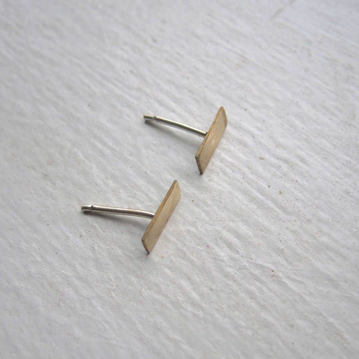 Short Flat Teeny Tiny Skinny Brass Thin Rectangle Bar Stud Earrings - 0119 - Virginia Wynne Designs