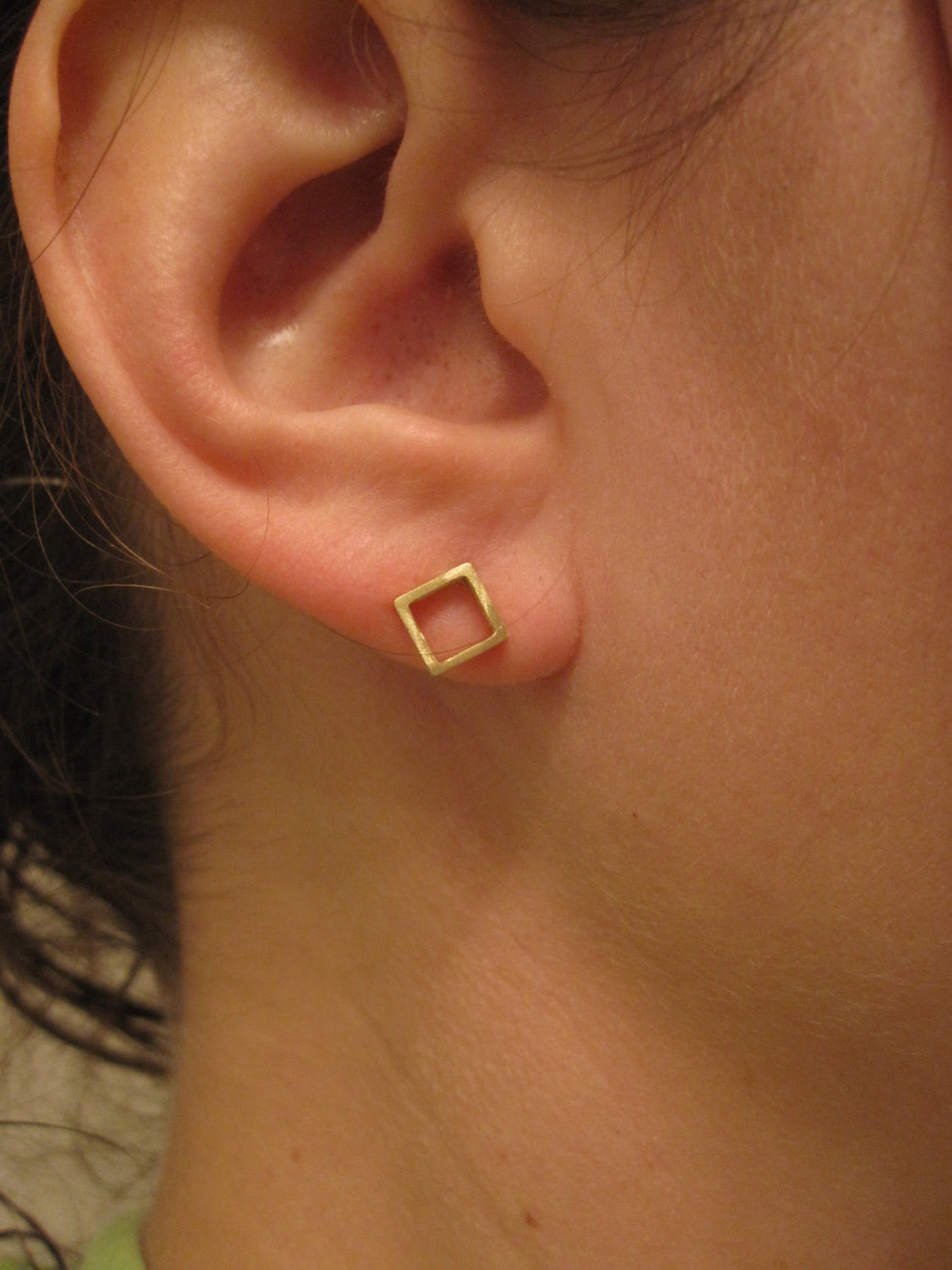 Open Hand-Made Square Cube Stud Earrings in Gold Colored Brass - 0124 - Virginia Wynne Designs