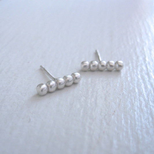 Contemporary Elegance With These Hand-Made Sterling Silver Beaded Long Straight Stud Earrings - 0127 - Virginia Wynne Designs