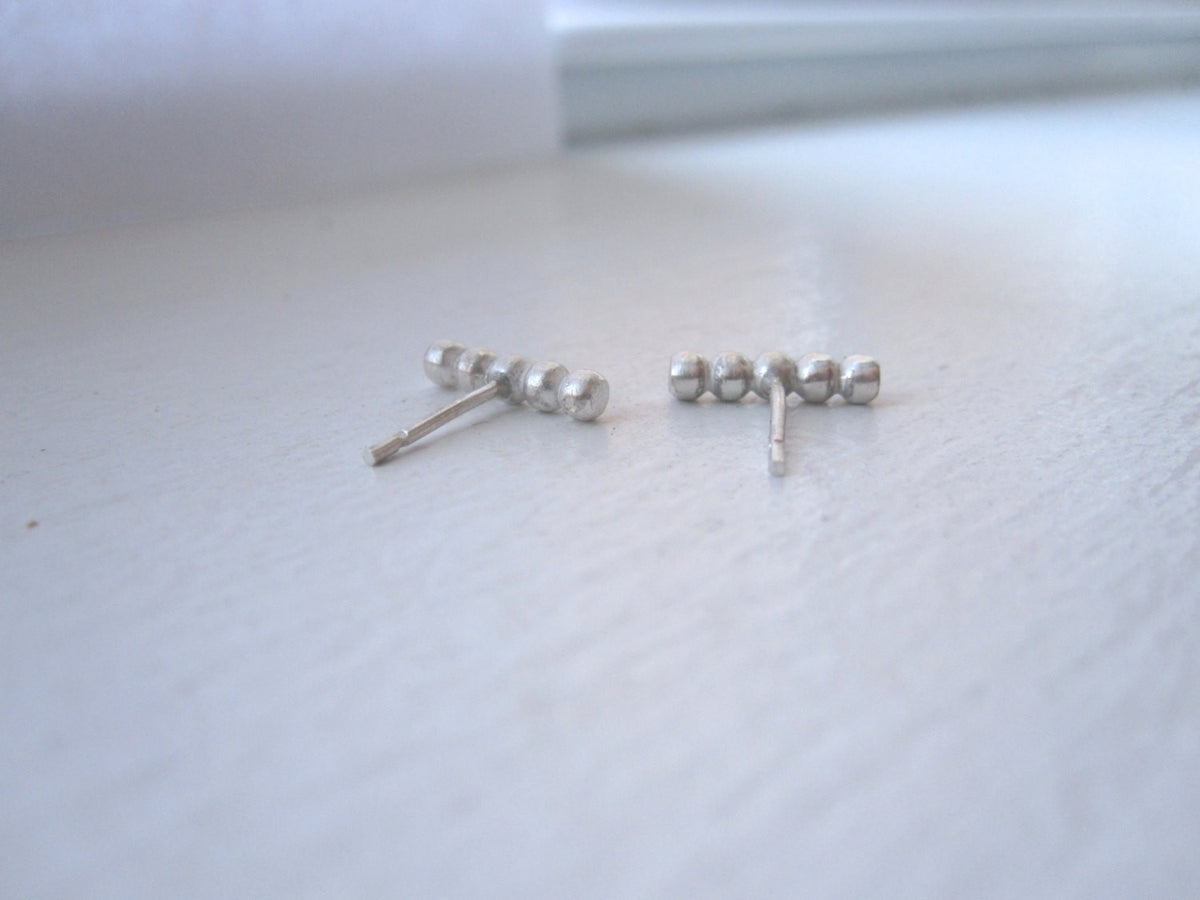Contemporary Elegance With These Hand-Made Sterling Silver Beaded Long Straight Stud Earrings - 0127 - Virginia Wynne Designs