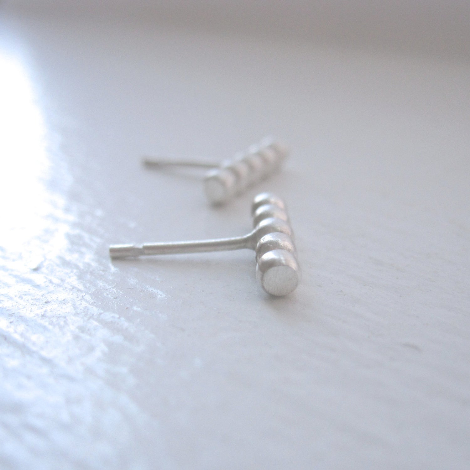 Contemporary Elegance With These Hand-Made Sterling Silver Beaded Long Straight Stud Earrings - 0127 - Virginia Wynne Designs