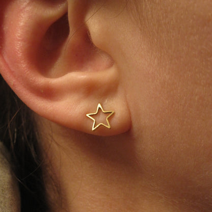 Beautiful and Chic Gold Colored Hand-Made Brass Open Star Studs - 0187 - Virginia Wynne Designs
