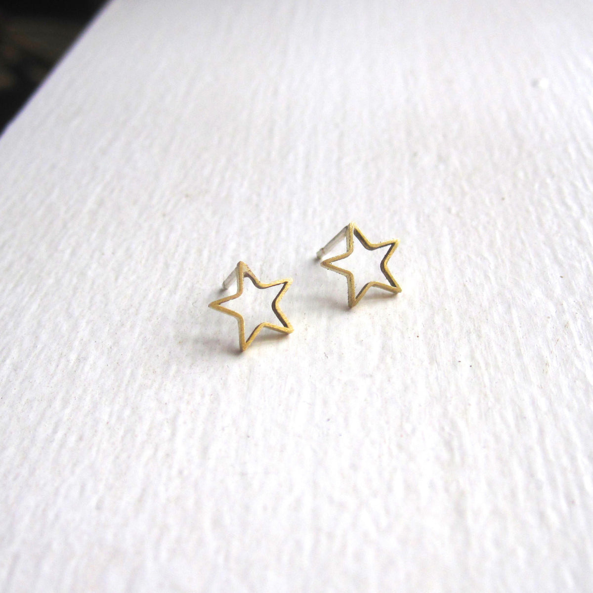 Beautiful and Chic Gold Colored Hand-Made Brass Open Star Studs - 0187 - Virginia Wynne Designs