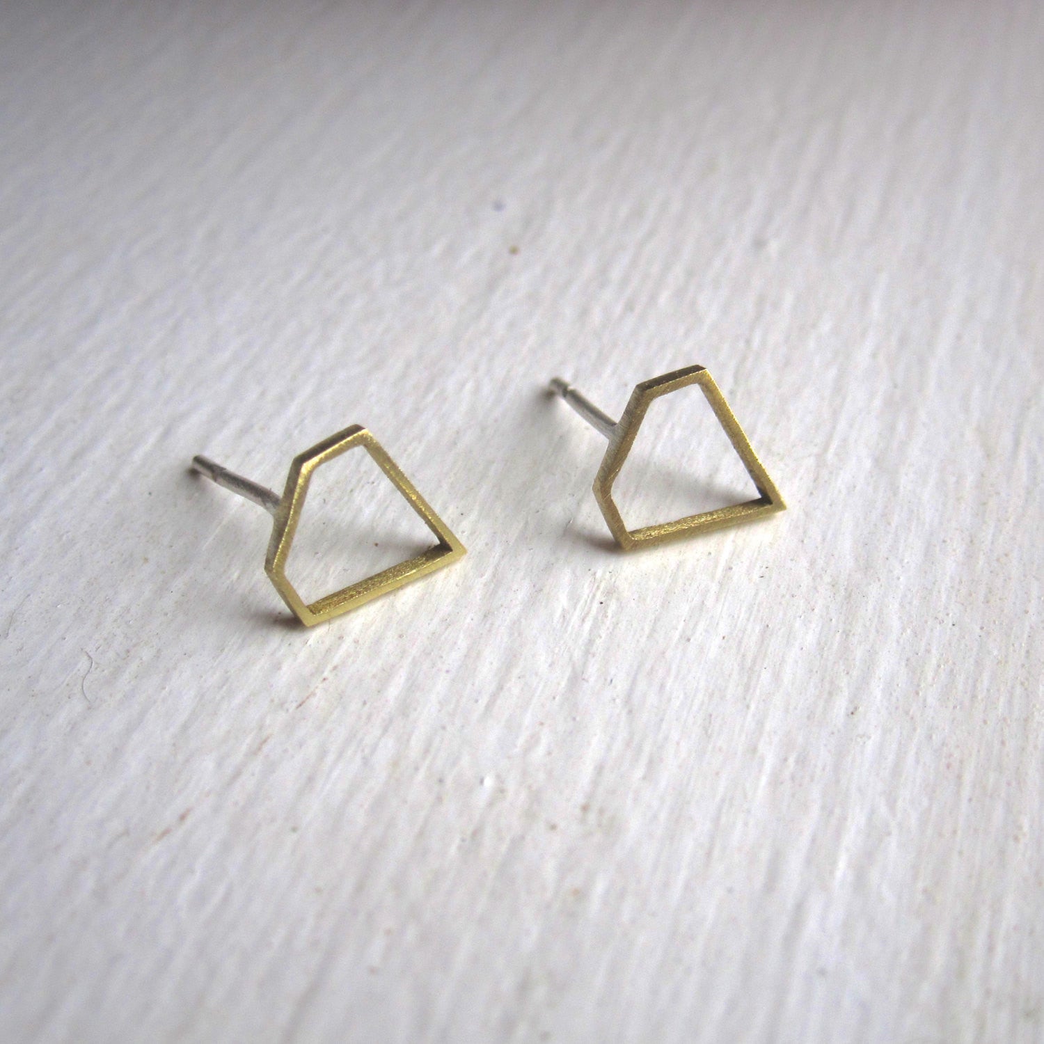 Hand-Made, Diamond Shaped, Outline Stud Earrings in Brass - 0172 - Virginia Wynne Designs