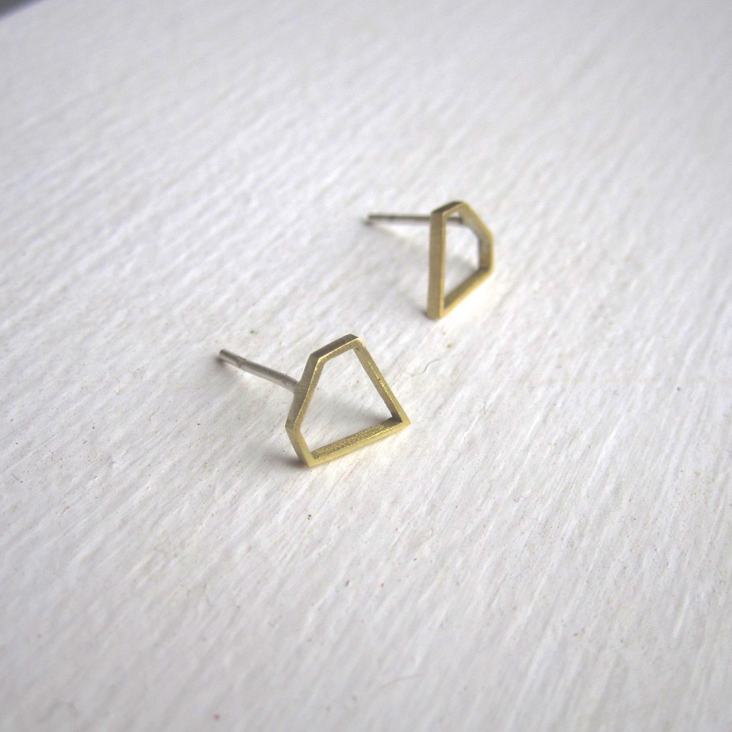 Hand-Made, Diamond Shaped, Outline Stud Earrings in Brass - 0172 - Virginia Wynne Designs