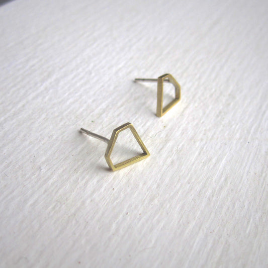 Hand-Made, Diamond Shaped, Outline Stud Earrings in Brass - 0172 - Virginia Wynne Designs