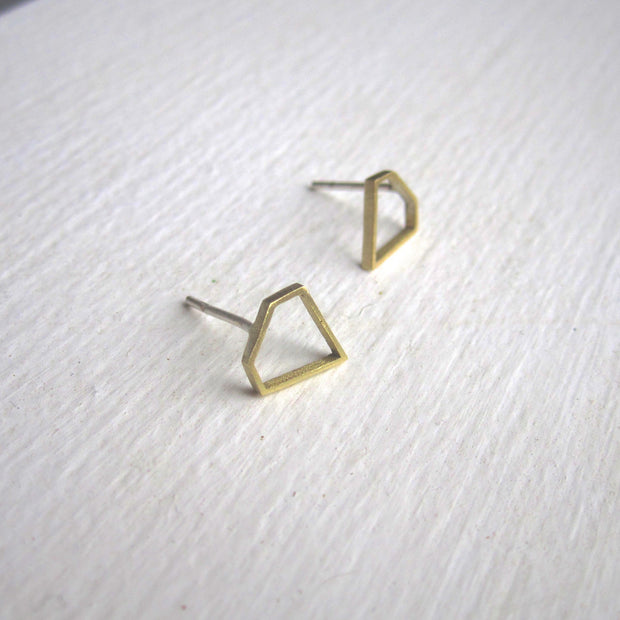 Hand-Made, Diamond Shaped, Outline Stud Earrings in Brass - 0172 - Virginia Wynne Designs