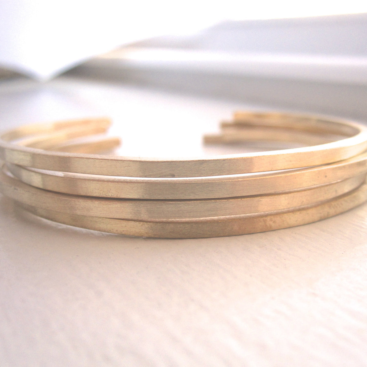 Set of 4 Brass Hand-Made Adjustable Square Cuff Bangle Bracelets With Rounded Ends - 0133 - Virginia Wynne Designs