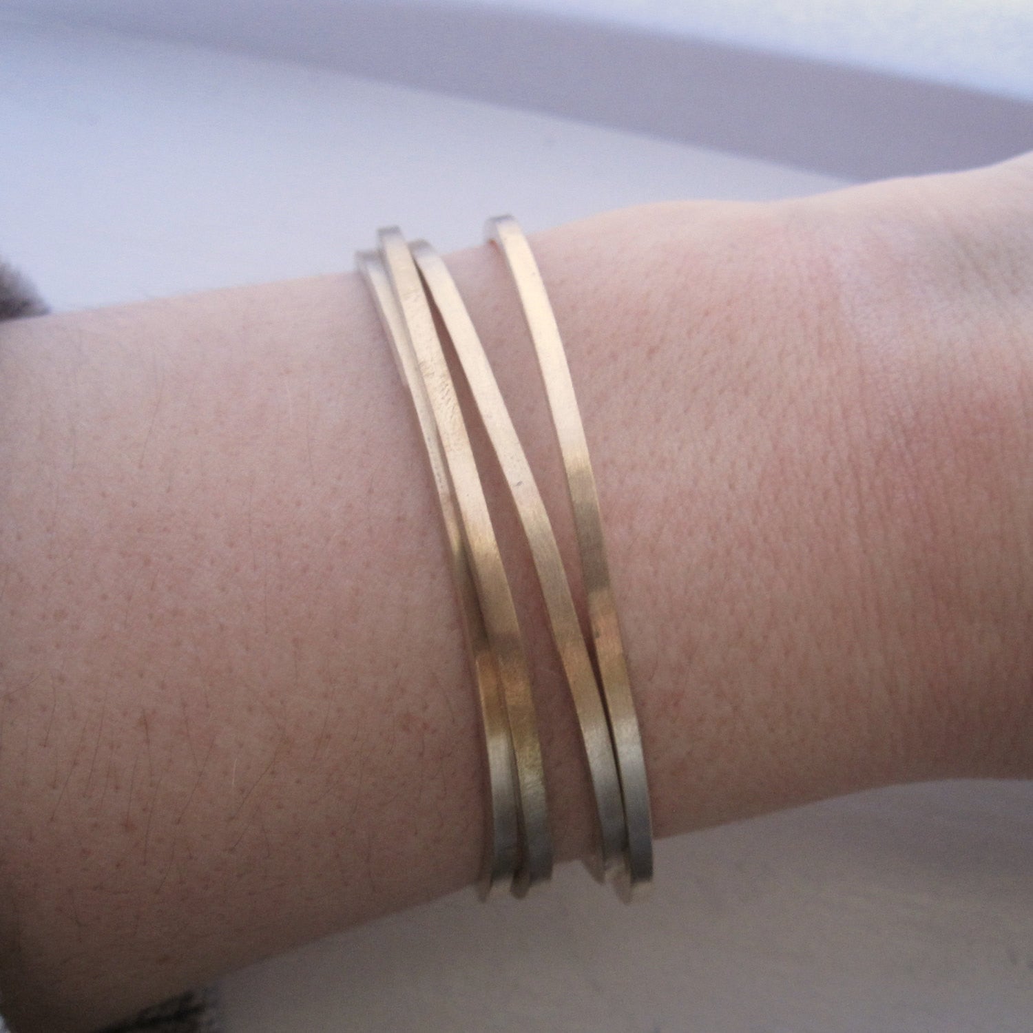 Set of 4 Brass Hand-Made Adjustable Square Cuff Bangle Bracelets With Rounded Ends - 0133 - Virginia Wynne Designs