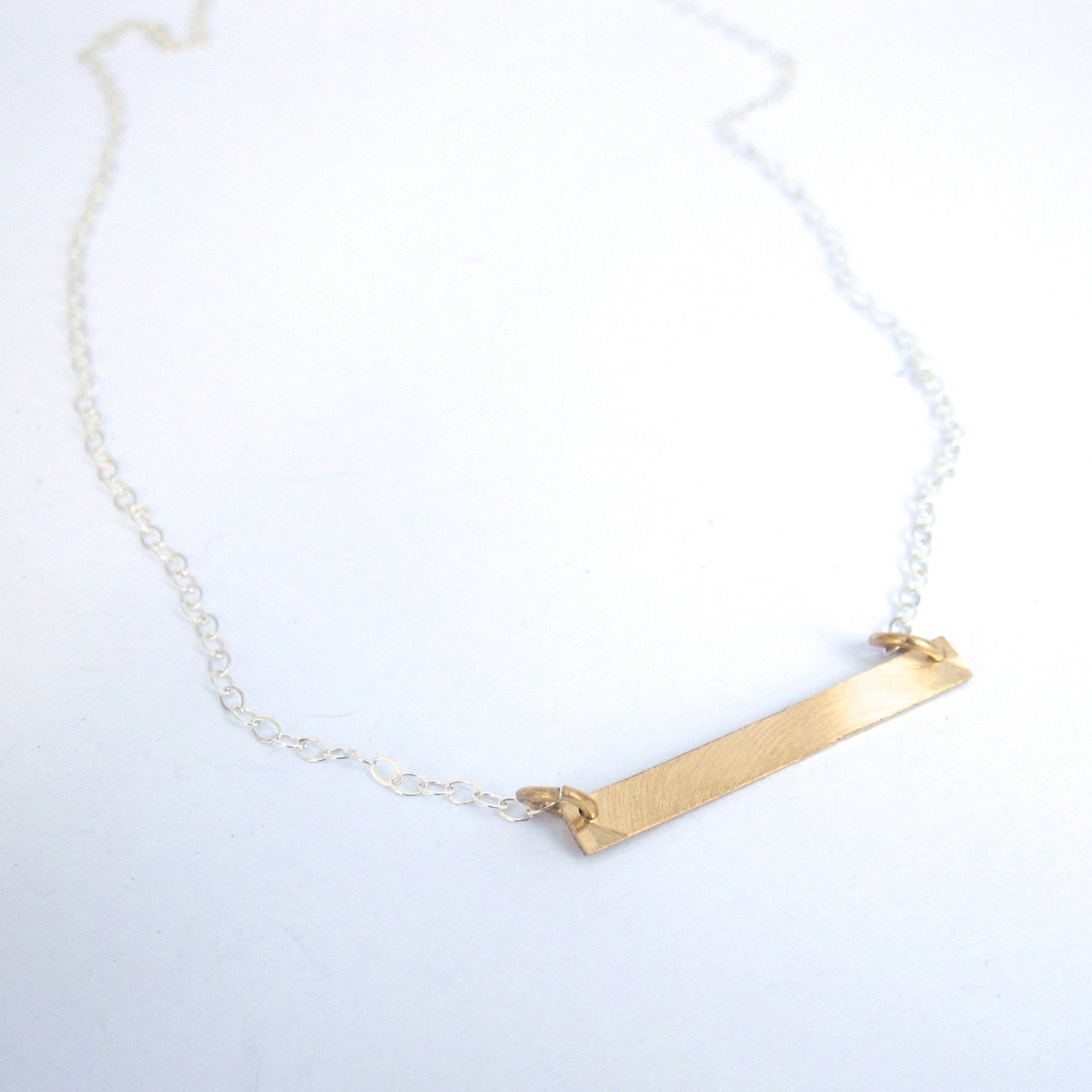 Hand-Made Modern Styled Sterling Silver or Brass Flat Bar W/ Sterling Silver Chain Necklace - 0137 - Virginia Wynne Designs