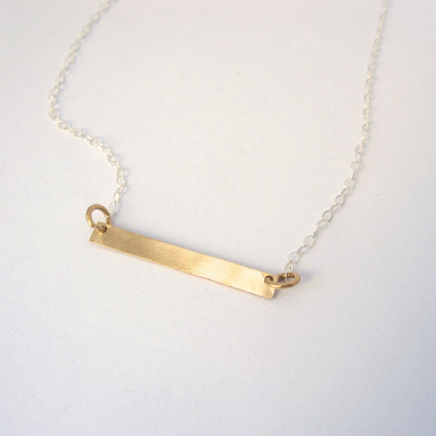 Hand-Made Modern Styled Sterling Silver or Brass Flat Bar W/ Sterling Silver Chain Necklace - 0137 - Virginia Wynne Designs