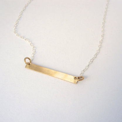 Hand-Made Modern Styled Sterling Silver or Brass Flat Bar W/ Sterling Silver Chain Necklace - 0137 - Virginia Wynne Designs