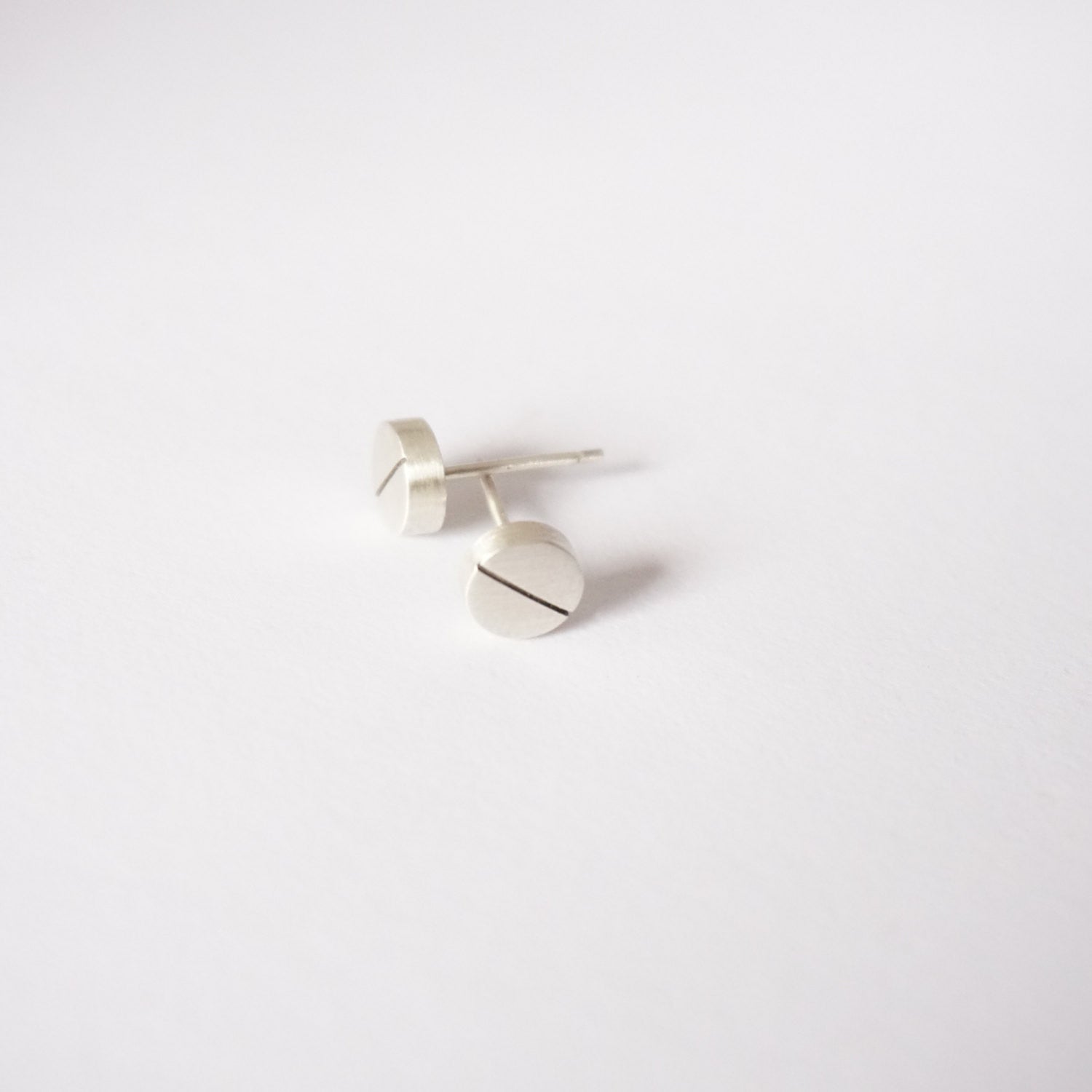 Unique, Hand-Crafted, Sterling Silver or Brass Flathead Stripe, Round Studs - 0179 - Virginia Wynne Designs