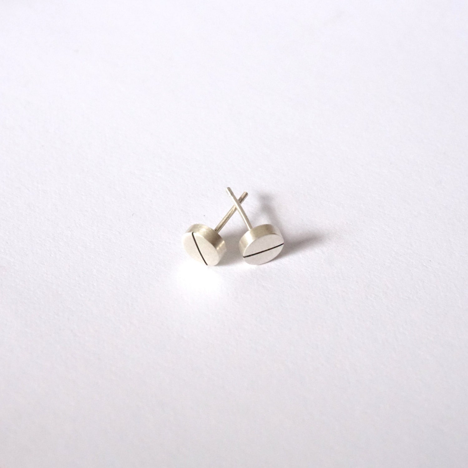 Unique, Hand-Crafted, Sterling Silver or Brass Flathead Stripe, Round Studs - 0179 - Virginia Wynne Designs