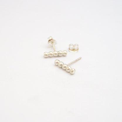 Contemporary Elegance With These Hand-Made Sterling Silver Beaded Long Straight Stud Earrings - 0127 - Virginia Wynne Designs