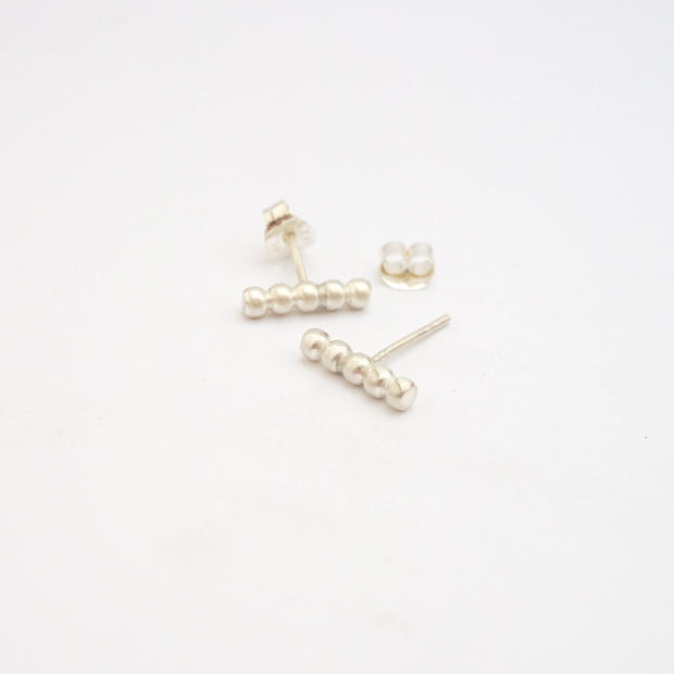 Contemporary Elegance With These Hand-Made Sterling Silver Beaded Long Straight Stud Earrings - 0127 - Virginia Wynne Designs