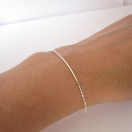 Distinctively Designed Hand-Made Thin Hammered Open Stacking Cuff Bracelet With Tapered Ends - 0178 - Virginia Wynne Designs