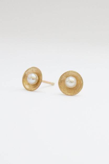 Sophisticated and Smart Hand-Crafted Freshwater Pearl Set in a Domed Concave Backing - 0085 - Virginia Wynne Designs