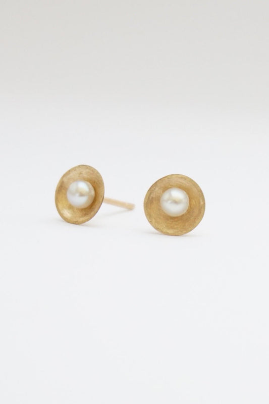 Sophisticated and Smart Hand-Crafted Freshwater Pearl Set in a Domed Concave Backing - 0085 - Virginia Wynne Designs