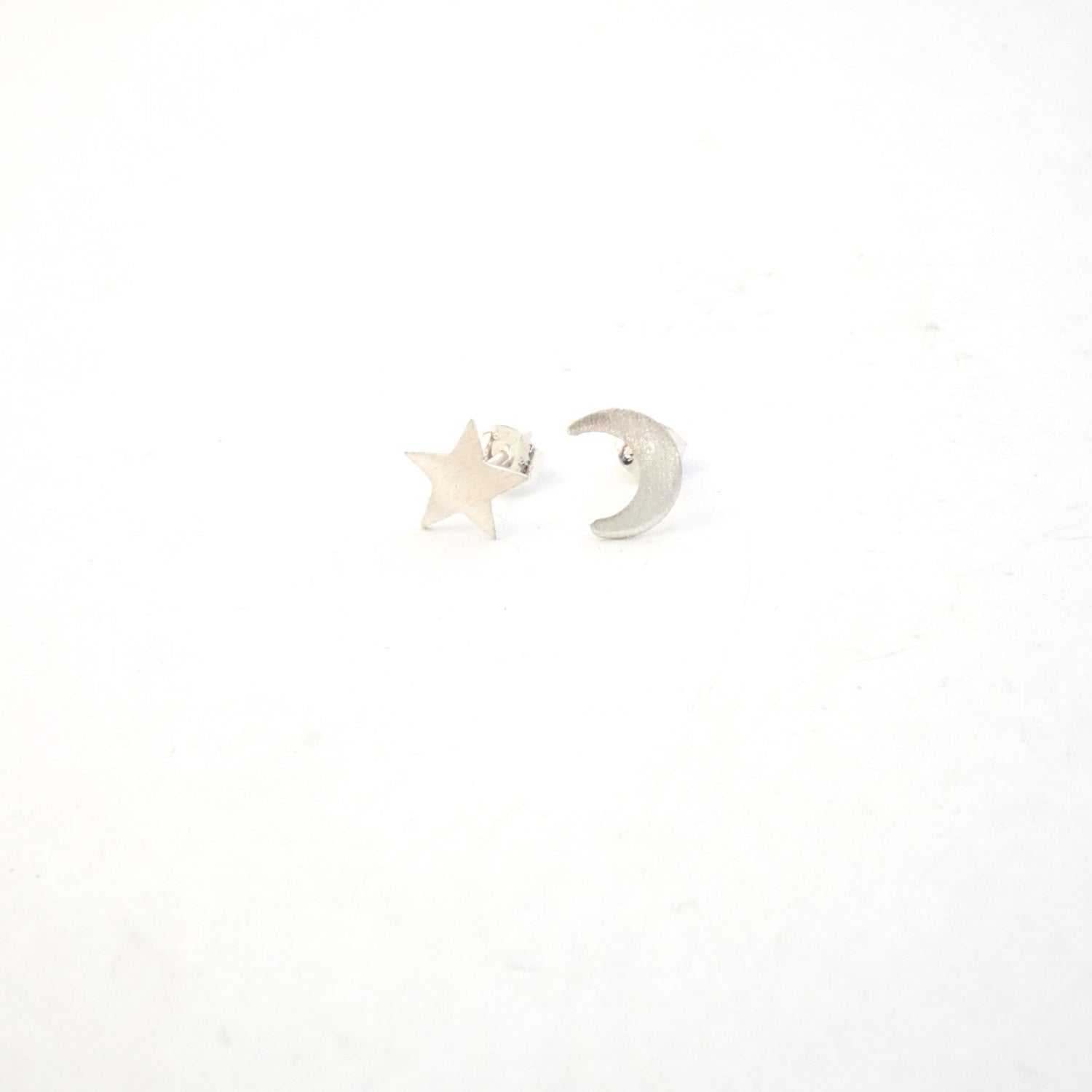 Chic and Smart Hand-Crafted Solid  Moon & Star Stud Earrings - 0164 - Virginia Wynne Designs