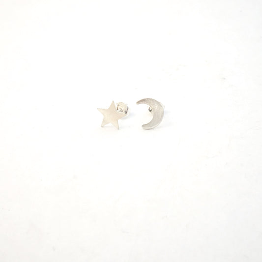 Chic and Smart Hand-Crafted Solid  Moon & Star Stud Earrings - 0164 - Virginia Wynne Designs