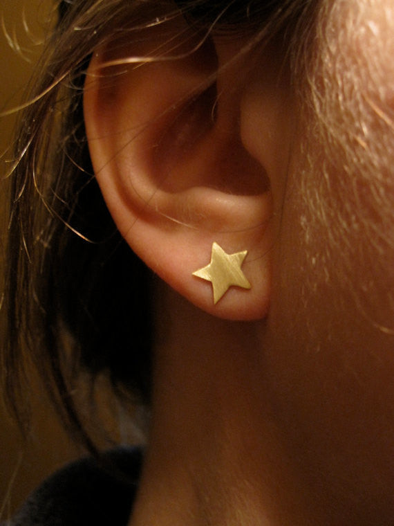 Chic and Smart Hand-Crafted Solid  Moon & Star Stud Earrings - 0164 - Virginia Wynne Designs