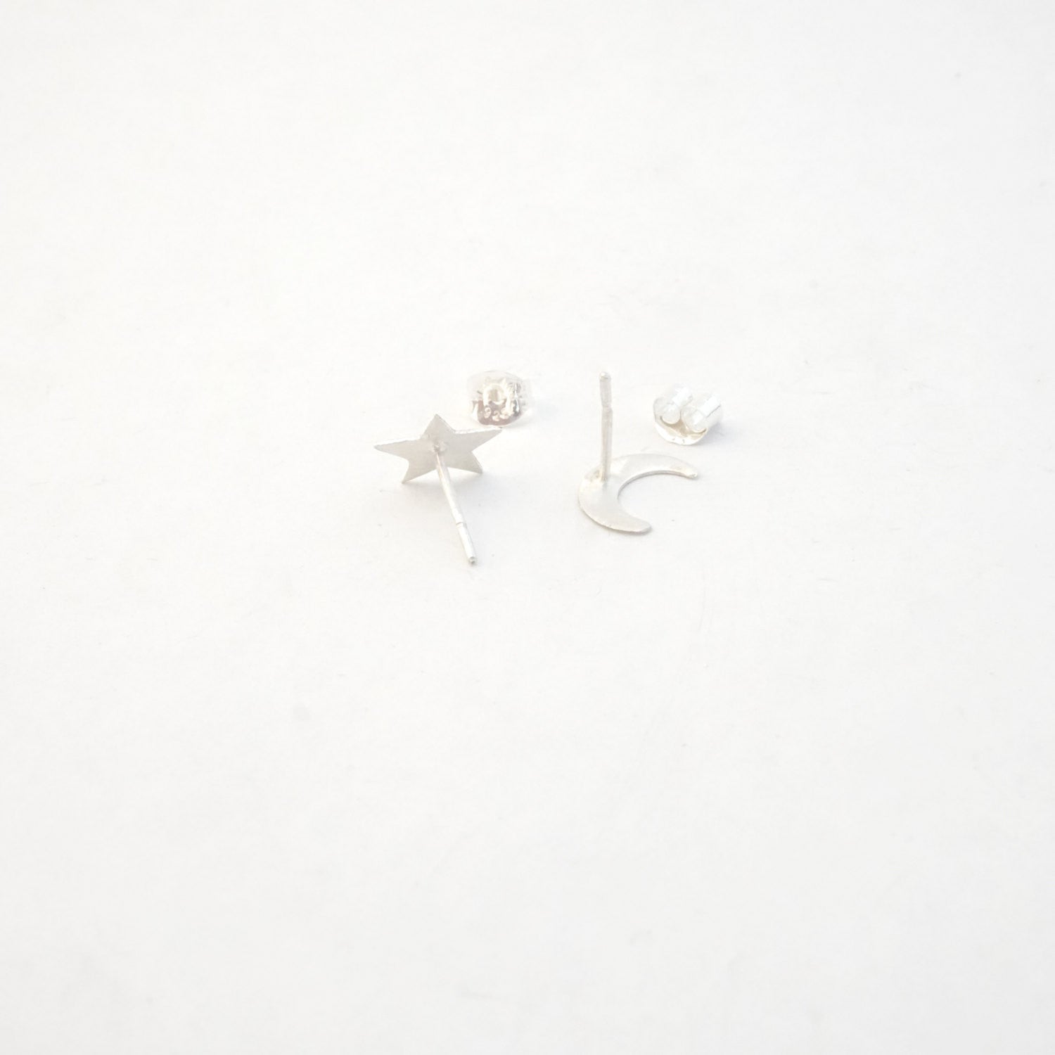 Chic and Smart Hand-Crafted Solid  Moon & Star Stud Earrings - 0164 - Virginia Wynne Designs