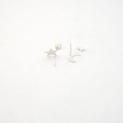 Chic and Smart Hand-Crafted Solid  Moon & Star Stud Earrings - 0164 - Virginia Wynne Designs
