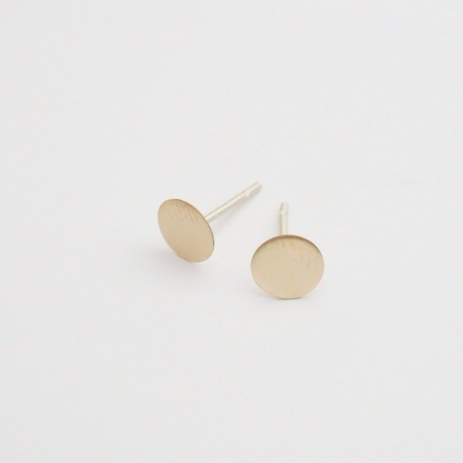 Contemporary Styled, Hand-Made Flat Circular Gold Colored Brass Studs - 0121 - Virginia Wynne Designs