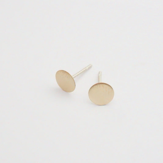 Contemporary Styled, Hand-Made Flat Circular Gold Colored Brass Studs - 0121 - Virginia Wynne Designs