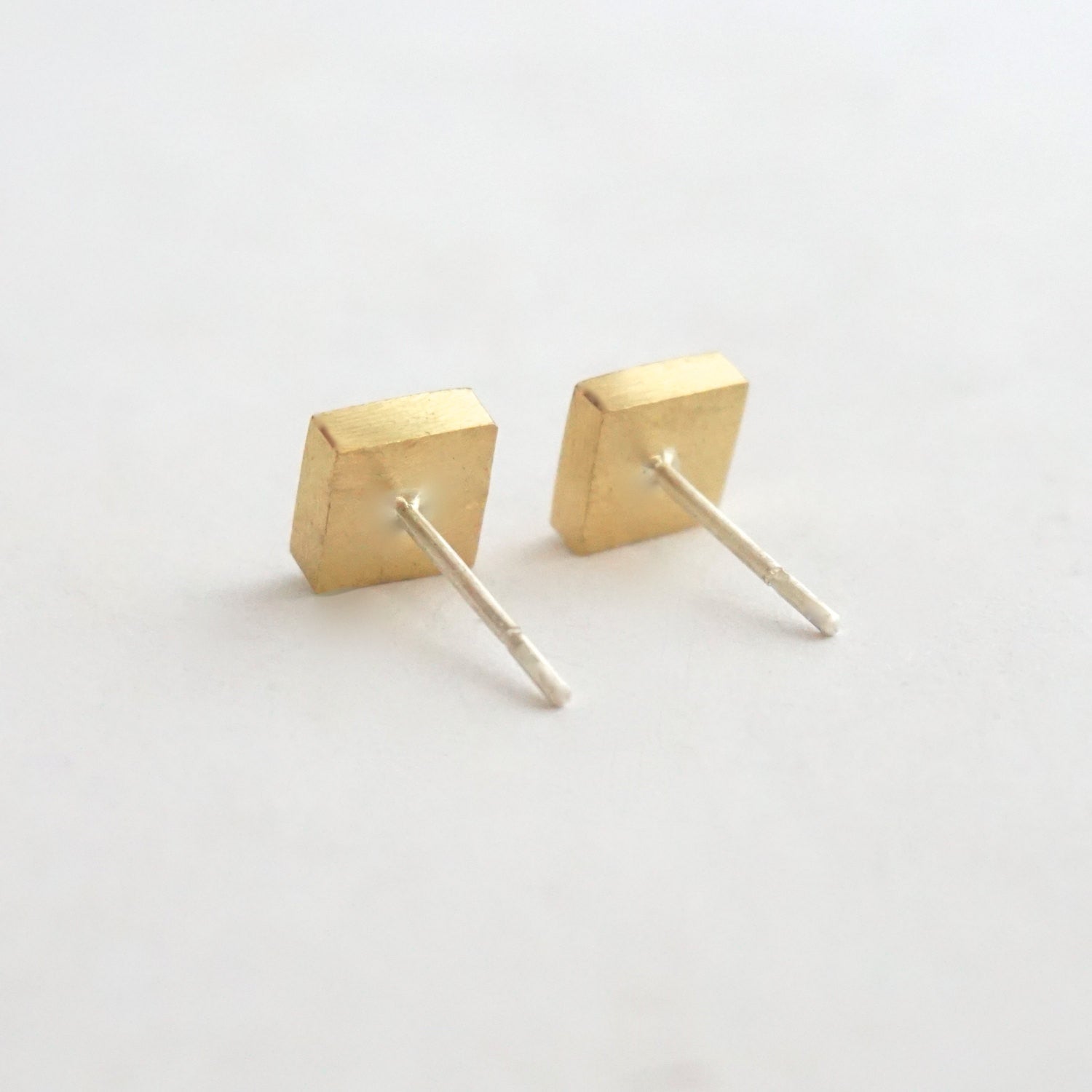 Affordable Hand-Crafted Gold Colored Brass or Sterling Silver Square Stud Earrings - 0170 - Virginia Wynne Designs