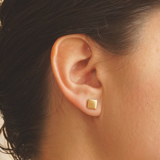 Affordable Hand-Crafted Gold Colored Brass or Sterling Silver Square Stud Earrings - 0170 - Virginia Wynne Designs