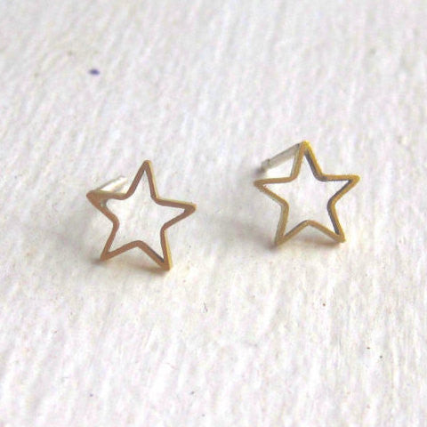 Beautiful and Chic Gold Colored Hand-Made Brass Open Star Studs - 0187 - Virginia Wynne Designs