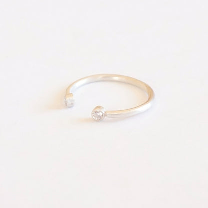 Diastinctively Styled Hand-Made Solid  Open Adjustable Ring With Two Bezel Set Clear CZ's - 0194 - Virginia Wynne Designs