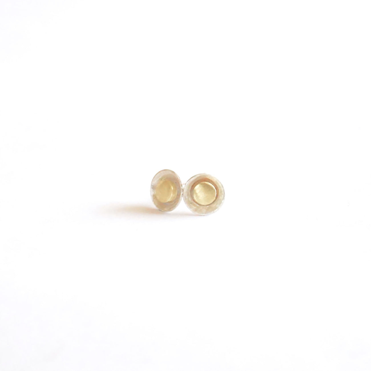 Stylish Hand-Made Silver Stud Earrings with a Solid Mini Brass Button in the Center - 0196 - Virginia Wynne Designs