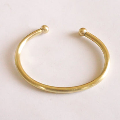 Classic Hand-Made Gold Colored Brass or Sterling Silver Torque Bracelet w/ Solid Ball Ends - 0198 - Virginia Wynne Designs