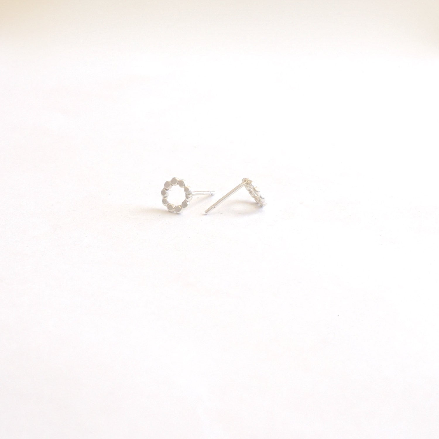 Uncluttered Yet Classy - Hand-Made Sterling Silver Beaded Open Circle Earrings  - 0222 - Virginia Wynne Designs